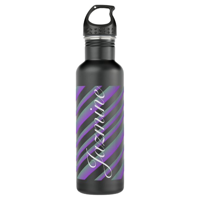 Farbenfrohe Ombré-Skriptnamen Streifen Edelstahlflasche (Vorderseite)