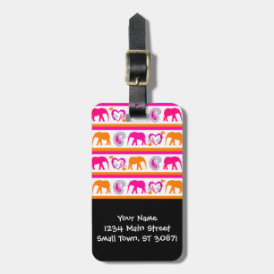 Farbenfrohe Orange Hot Pink Elefanten Paisley Hear Gepäckanhänger