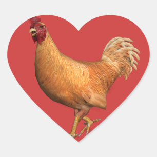 Farbenfrohe Orange Rooster Herz-Aufkleber