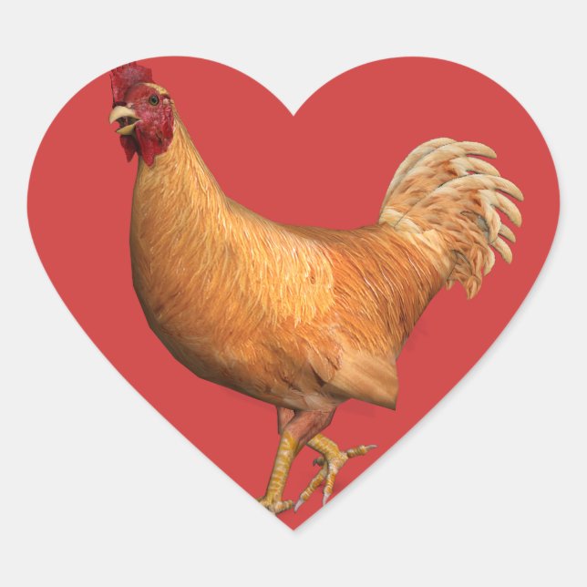 Farbenfrohe Orange Rooster Herz-Aufkleber (Vorderseite)