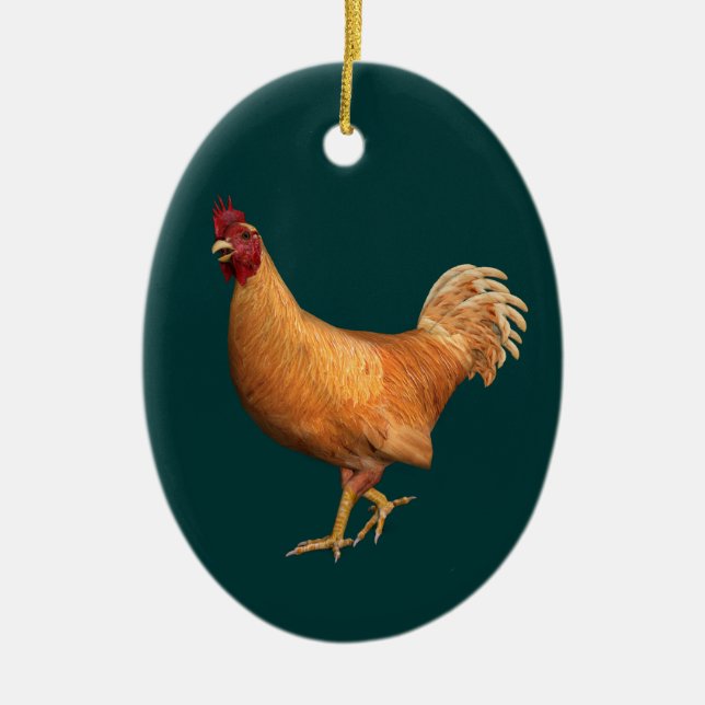 Farbenfrohe Orange Rooster Keramikornament (Vorne)