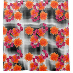 Farbenfrohe orange rosa Blume Schwarz-weißes Gitte Duschvorhang