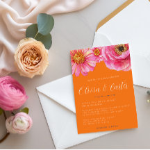 Farbenfrohe orange-rosa Blumenhochzeits-Einladung