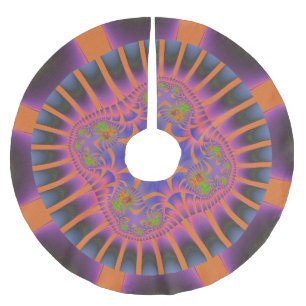 Farbenfrohe Orange-, Rosa- und Blautöne, Fraktal Polyester Weihnachtsbaumdecke