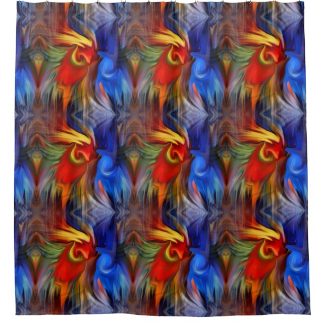 Farbenfrohe, orangefarbene, gelbe Abstrakte Kunst Duschvorhang (Vorderseite)