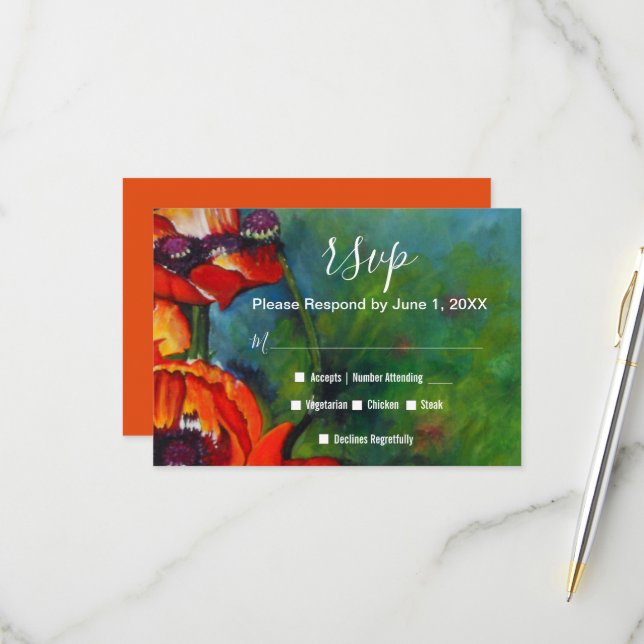 Farbenfrohe Orangenpfeife Hochzeit RSVP Karte (Vorderseite/Rückseite Beispiel)