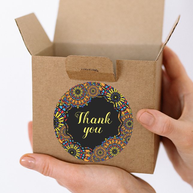 Farbenfrohe orientalische Mandalase Vielen Dank Runder Aufkleber (Von Creator hochgeladen)