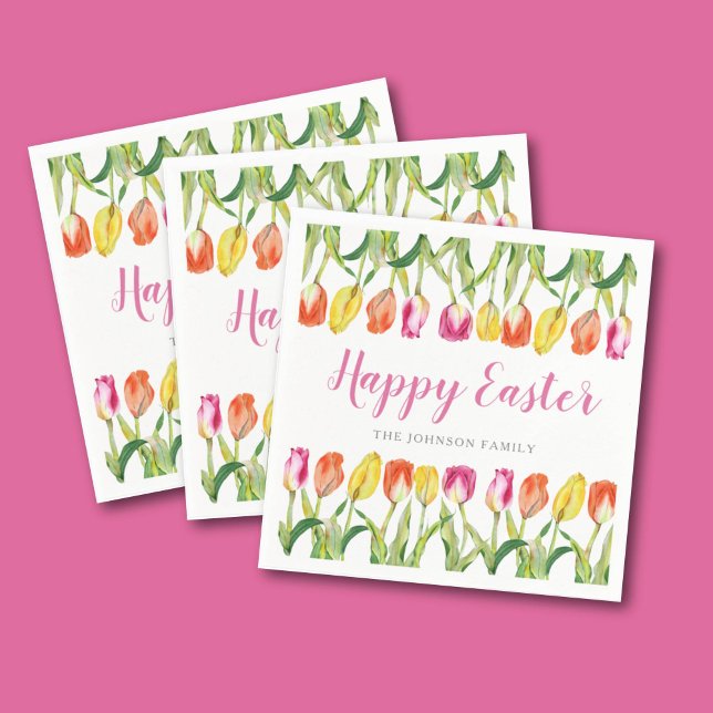 Farbenfrohe Osterblüte Serviette (Colorful Happy Easter Floral Tulip Napkins)
