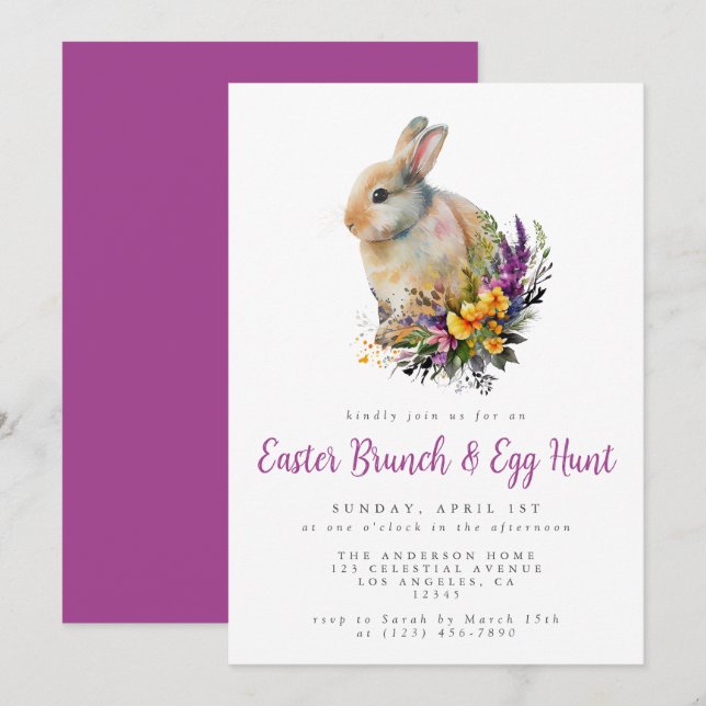 Farbenfrohe Osterbrunch und Eierjagd Einladung (Vorne/Hinten)