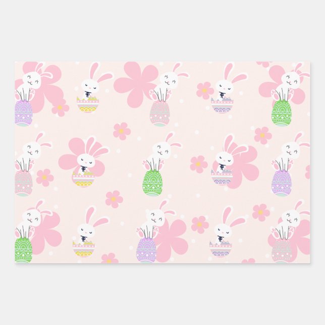 Farbenfrohe Ostereier-Blume Muster Geschenkpapier Set (Vorderseite)