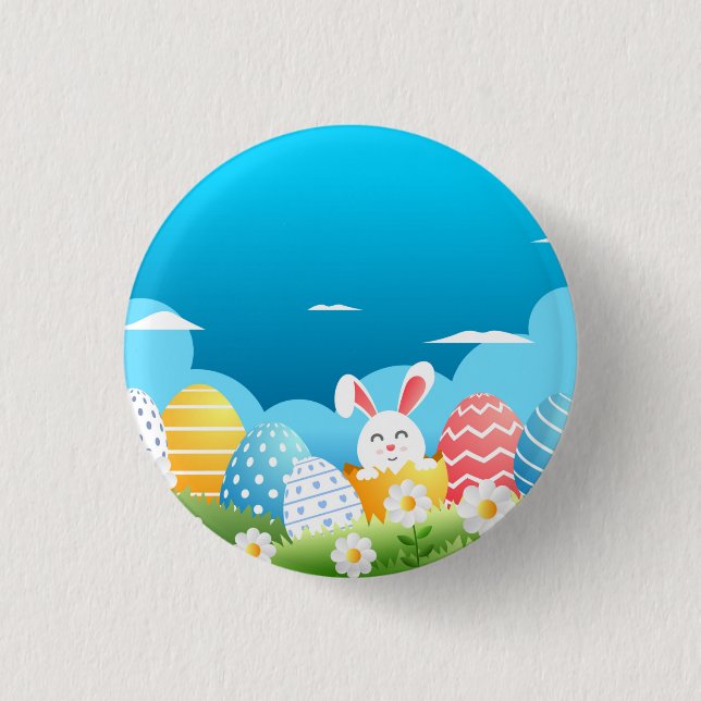 Farbenfrohe Ostereier Bunny Floral Ostern Button (Vorderseite)