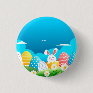 Farbenfrohe Ostereier Bunny Floral Ostern Button