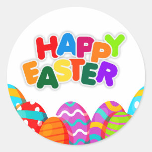 Farbenfrohe Ostereier - Frohe Ostern Runder Aufkleber