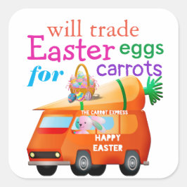 Farbenfrohe Ostereier für Carrots Bunny Bus Quadratischer Aufkleber