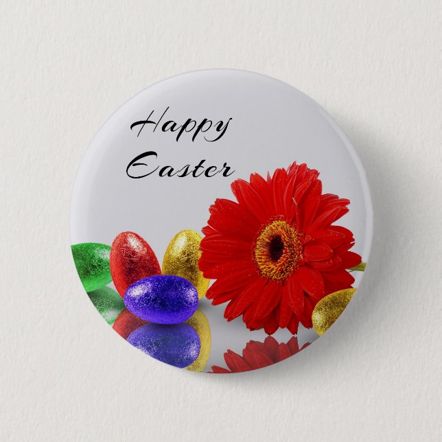 Farbenfrohe Ostereier mit Gerbera Button (Vorderseite)
