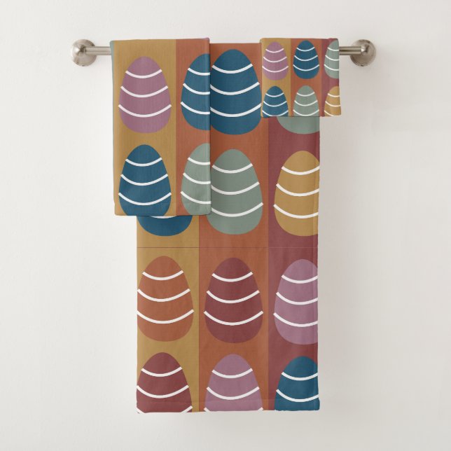 Farbenfrohe Ostereier Streifen Muster Frohe Ostern Badhandtuch Set (Insitu)