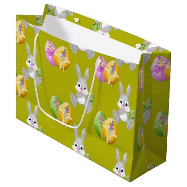 Farbenfrohe Ostereier und sonnige Eier Große Geschenktüte (Vorderseite Schrägansicht)