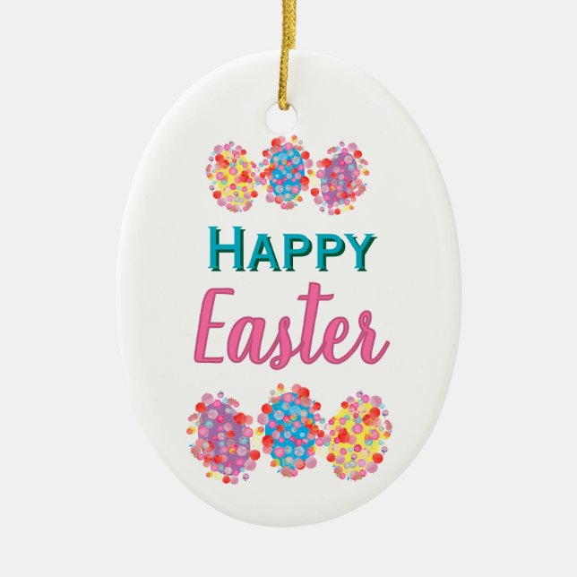 Farbenfrohe Ostereier Wasserfarben Blots Happy Oas Keramik Ornament (Vorne)