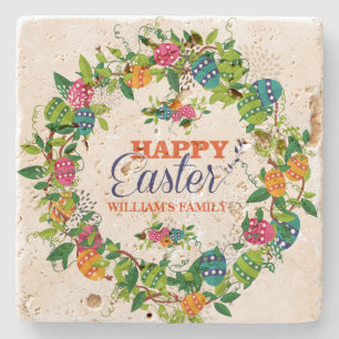 Farbenfrohe Ostereier Wreath Happy Oaster Steinuntersetzer