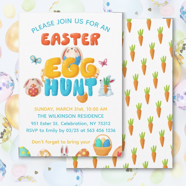 Farbenfrohe Ostereierjagd Einladung (Play with the customization options of this colorful cute invitation for your East Hunt Celebration.)