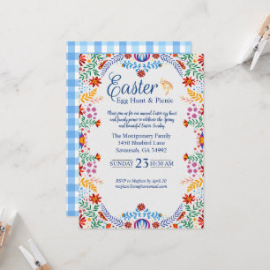 Farbenfrohe Ostern Blue Gingham Egg Hour Einladung