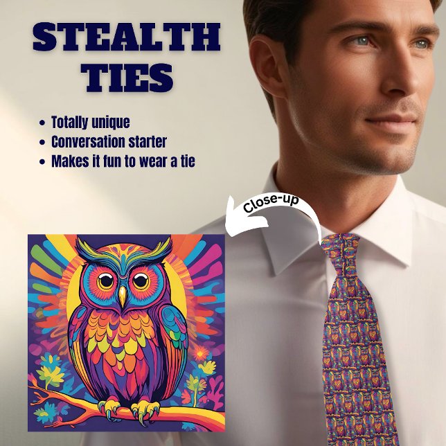Farbenfrohe Owl Lover's Stealth Neck Tie Krawatte (Von Creator hochgeladen)