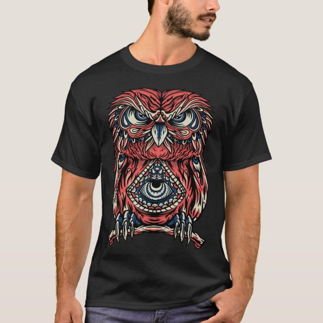 Farbenfrohe Owl Owner Bird Nature Niedlich Forest  T-Shirt (Vorderseite)