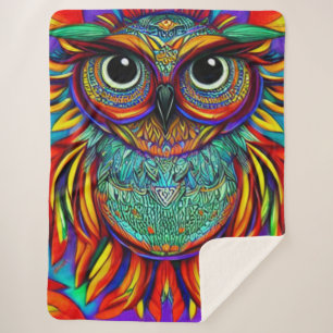 Farbenfrohe Owl Sherpa Blanket Sherpadecke