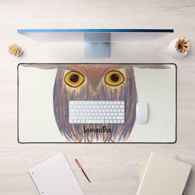 Farbenfrohe Owl Wasserfarbenmalerei Schreibtischunterlage (Büro 1)