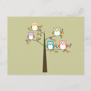 Farbenfrohe Owls in Hübschen Treppenkarten Postkarte