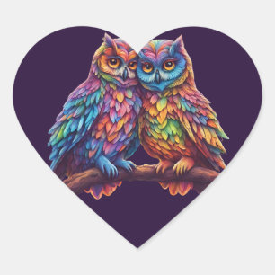 Farbenfrohe Owls-Love Birds-Valentinstag Herz-Aufkleber