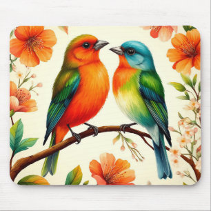 Farbenfrohe Paare von Vögeln, die mitten im lebend Mousepad