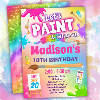 Farbenfrohe Paint & Celebrate Geburtstagsparty Einladung