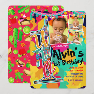 Farbenfrohe Paint Fiesta UNO 1. Geburtstagsfeier F Einladung