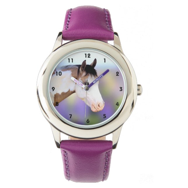 Farbenfrohe Paint Horse Kids Watch Armbanduhr (Vorderseite)