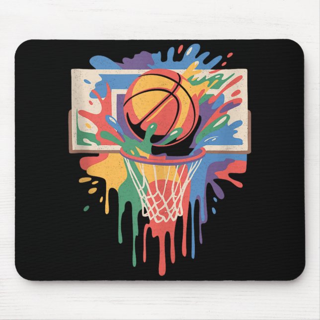 Farbenfrohe Paint Splash Basketball Künstlerischer Mousepad (Vorne)