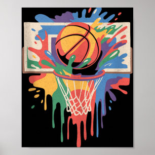 Farbenfrohe Paint Splash Basketball Künstlerischer Poster