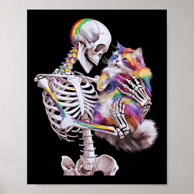 Farbenfrohe Paint Splash Cat und Skeleton Art Graf Poster (Vorne)