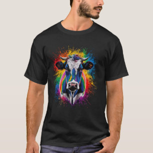 Farbenfrohe Paint Splash Kuh Grafik T-Shirt