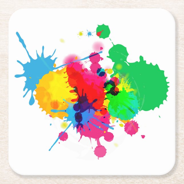 Farbenfrohe Paint Splash Rechteckiger Pappuntersetzer (Vorderseite)