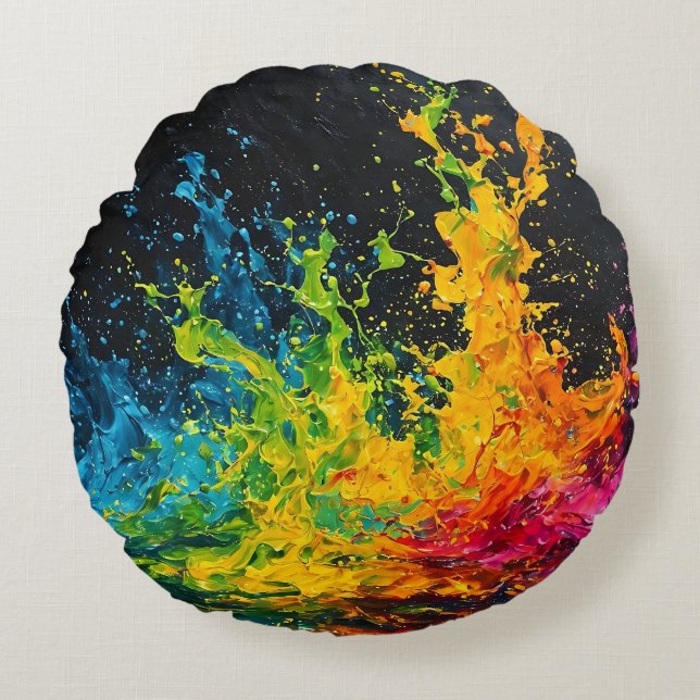 Farbenfrohe Paint Splash Rundes Kissen (Vorderseite)