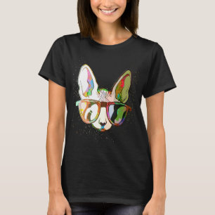 Farbenfrohe Paint Splash Sonnenbrille Sphynx Cat T-Shirt