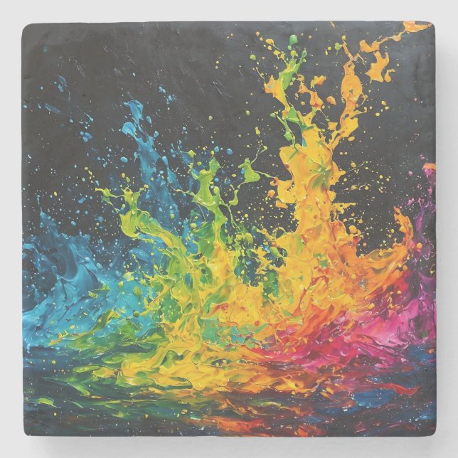 Farbenfrohe Paint Splash Steinuntersetzer (Vorderseite)