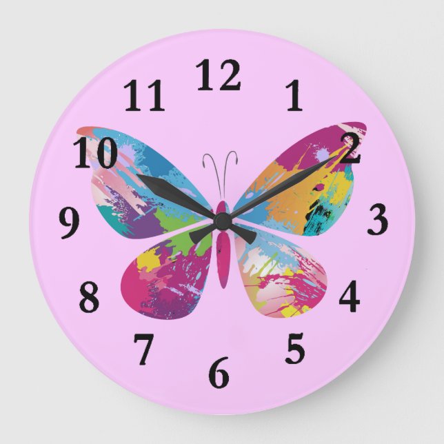 Farbenfrohe Paint-Splashed-Schmetterling-Design-Uh Große Wanduhr (Vorderseite)