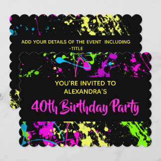 Farbenfrohe Paint Spritzer 40. Geburtstag Party de Einladung