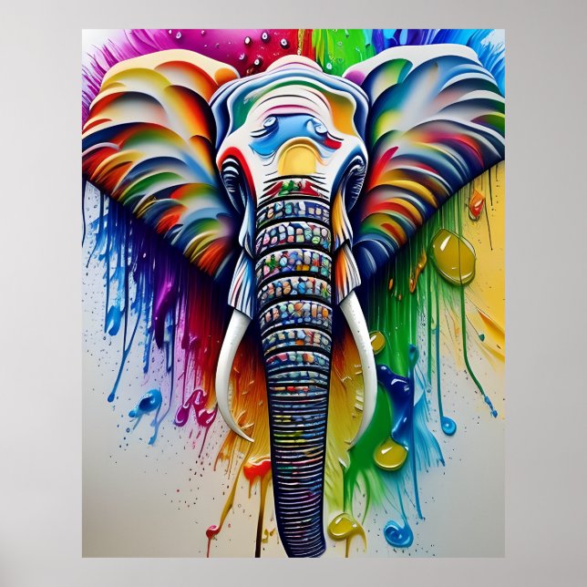 Farbenfrohe Paint Spritzer Afrikanischer Elefant Poster (Vorne)