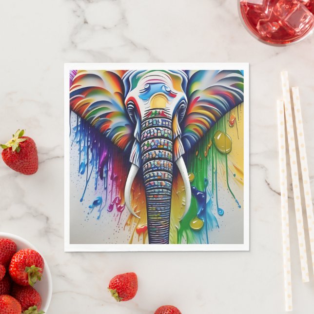 Farbenfrohe Paint Spritzer Afrikanischer Elefant Serviette (Beispiel)