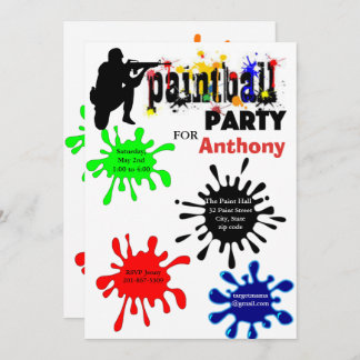 Farbenfrohe Paintball Geburtstagsparty Einladung