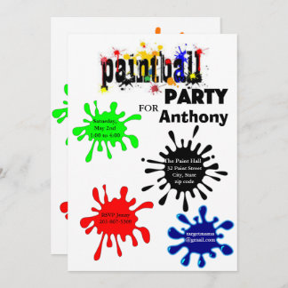 Farbenfrohe Paintball Geburtstagsparty Einladung