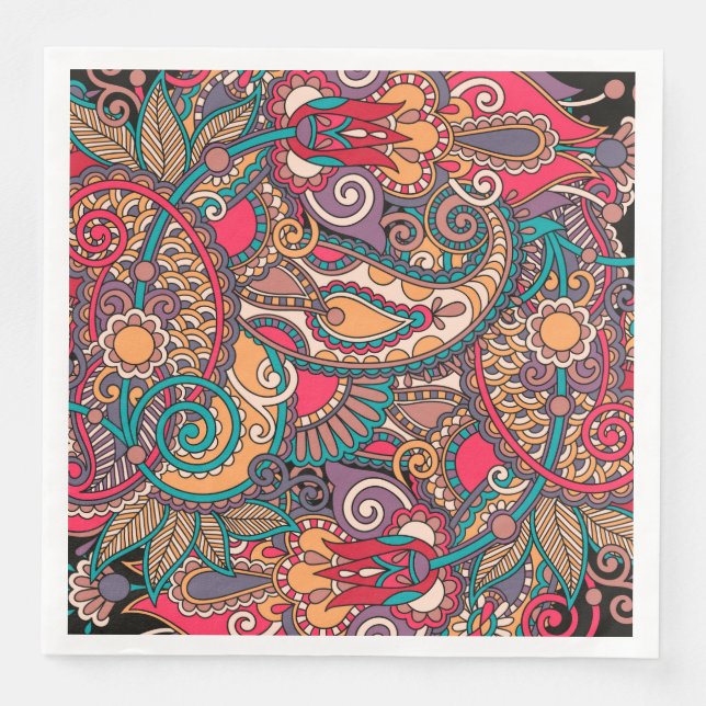 Farbenfrohe Paisley Blumenzauberkunst Serviette (Vorderseite)